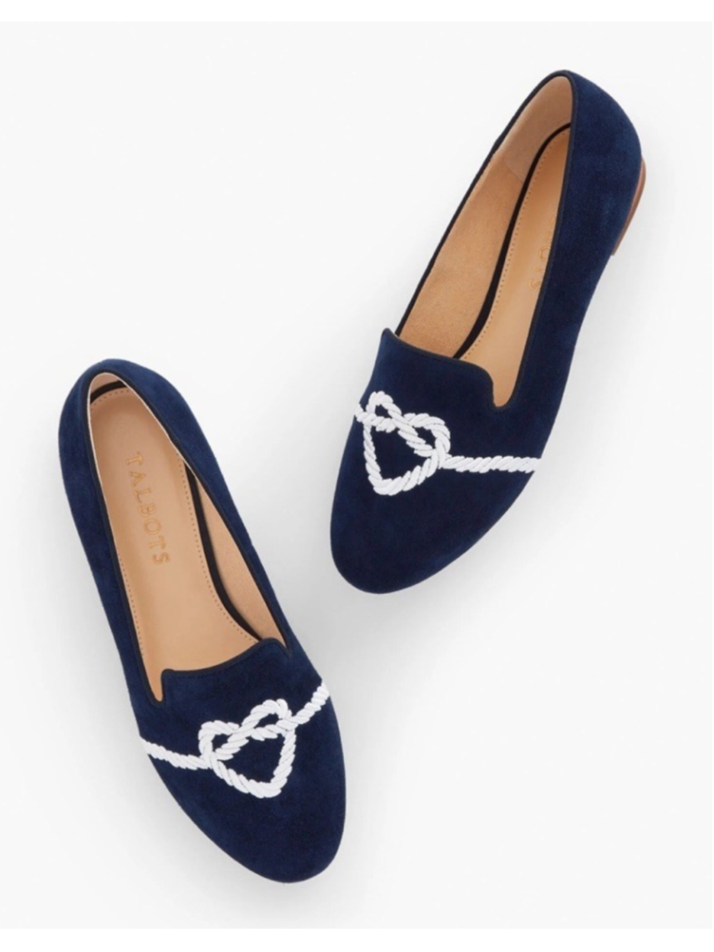 Talbots Ryan Embroidered Suede Loafers Flats Heart Blue Size 10.5